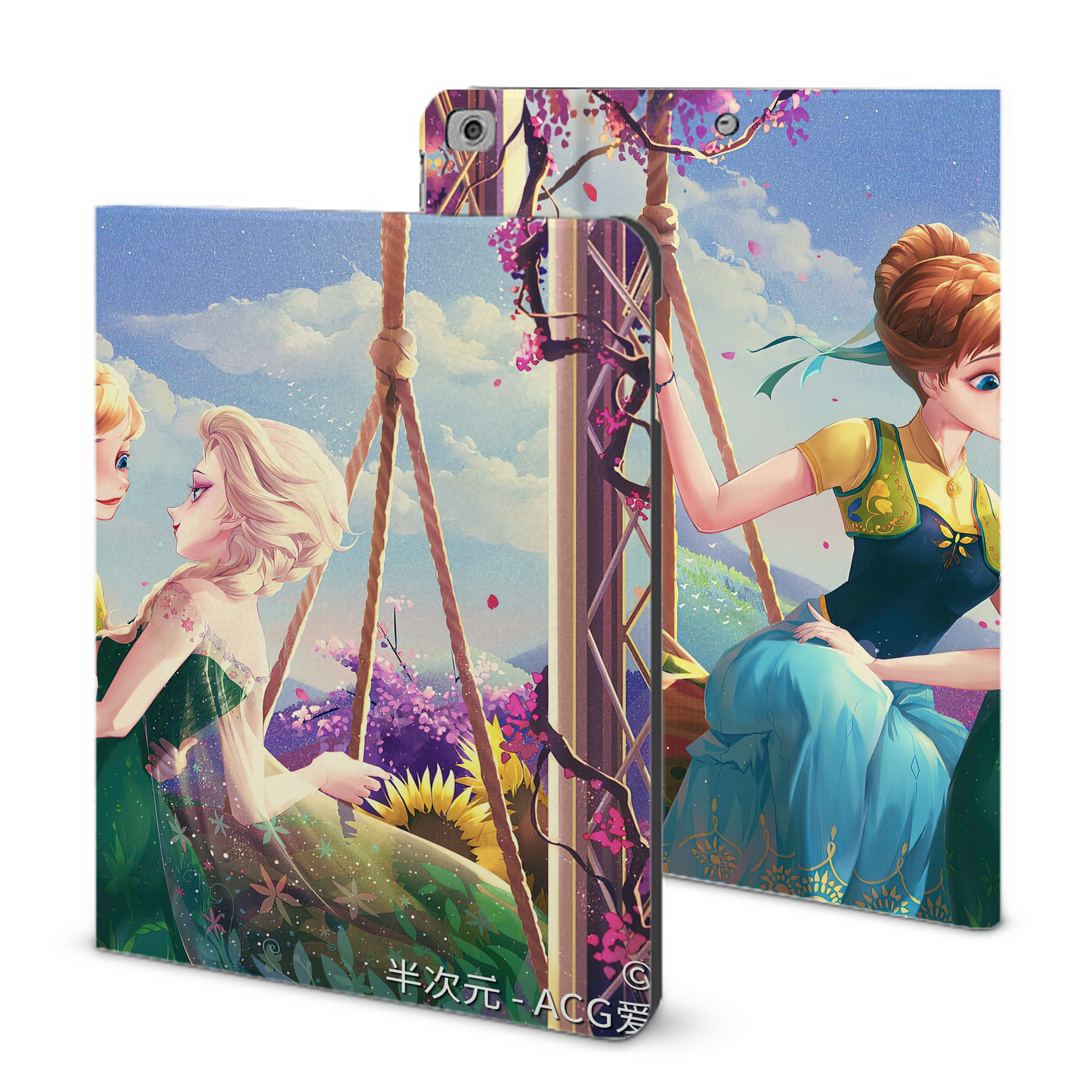 （画像用） アナと雪の女王 アンナ エルサ Frozen Anna Elsa IPad ケース ブック型 PUレザー TPU 耐衝撃 軽量 薄型 ペン収納なし 全面保護 IPad 各モデル対応